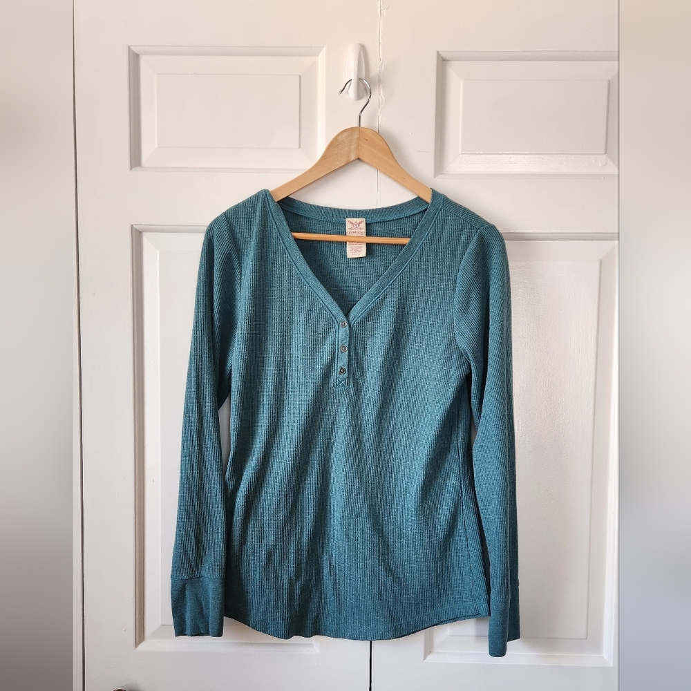 Faded Glory Green Long Sleeve Fitted Blouse